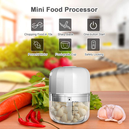 🧂 Mini Cordless Mincer Electric Garlic Chopper, Portable Food Processor, Onion Chopper, Grinder with USB Charging for Vegetable, Pepper, Baby Food, Nuts 250ml 🥛