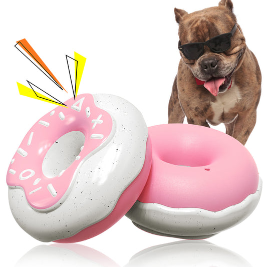 ⚡Teething Squeaky Donut Dog Toy Dog Chew Toys Indestructible Tough Squeaky Mental Stimulation Teeth Grinding Interactive Dog Chew Toys for Small/Medium/Large Dog Breeds, Creamy Scent Donut⚡
