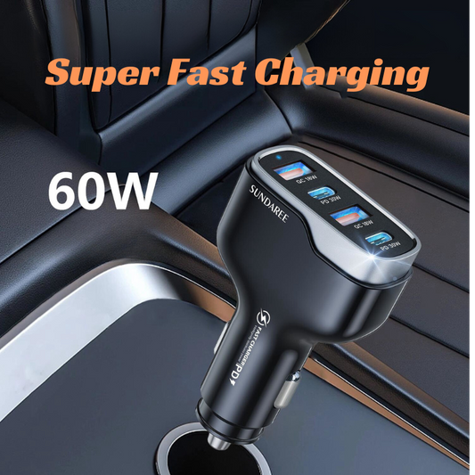 👍 60W Car Charger Super Fast Charge Four-Port Car Charger Super Fast Charge USB Cigarette Lighter Fast Charge Flash Charge Private Model✨